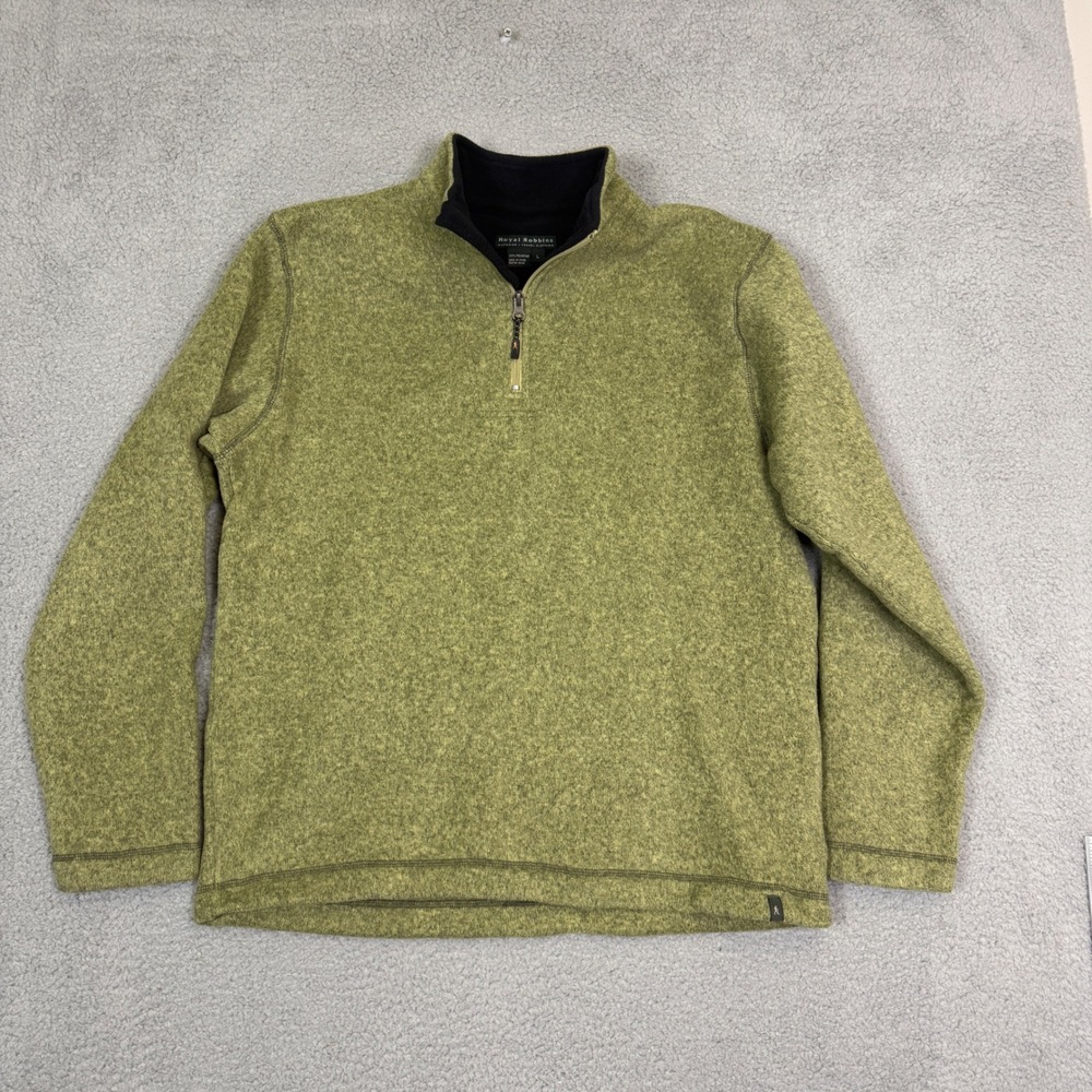 Royal Robbins Mens Large Green Quarter Zip Sweater Knit Fleece Pullover Hiker